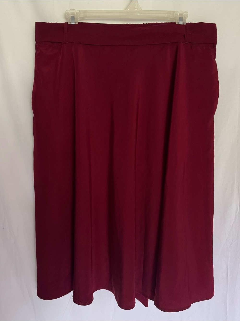 ModCloth Burgundy A-Line Midi Skirt with Pockets and Waist Tie- Retro- Size XL